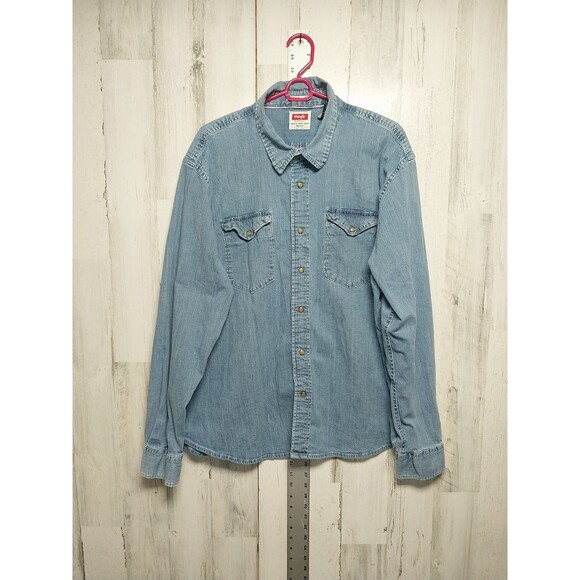 Wrangler Denim Western Pearl Snap Long Sleeve Shirt Mens 2XL Rodeo Workw… - Picture 1 of 6